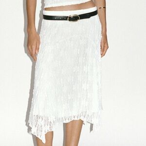 Mango Asymmetrical White Lace Skirt LACE MIDI SKIRT